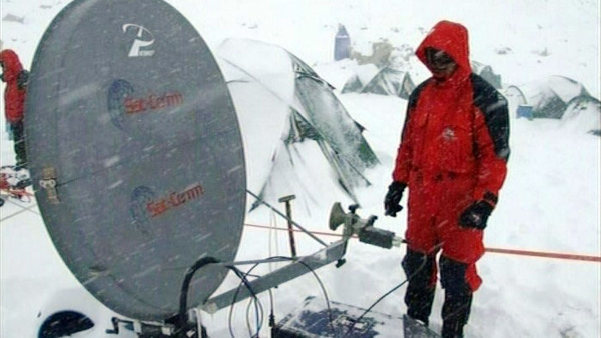 Army on Everest, Everest West Ridge Expedition, Sat-Cam portable satellite dish Everest base camp