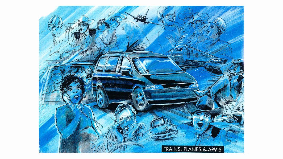 Adam Opel AG Hand drawn film storyboard concept Opel Sintra, Trains, Planes & APV’s blue was image