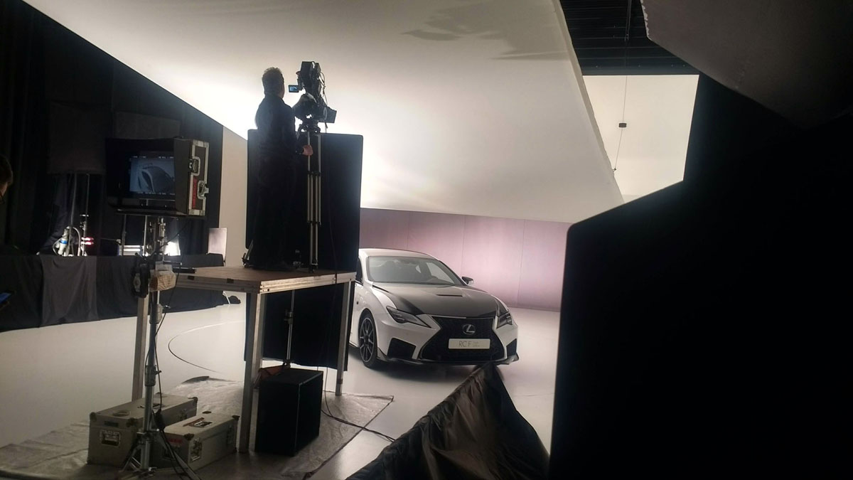 Lexus RC F track edition being filmed in a car studio, camera set up, Vilvoorde Brussels