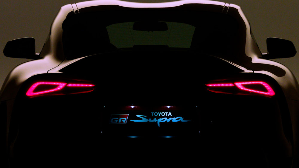 Toyota GR Supra, video garage image, studio shoot, car reveal, turntable, presenter, 3D virtual set, graphics combined edit (2019)
