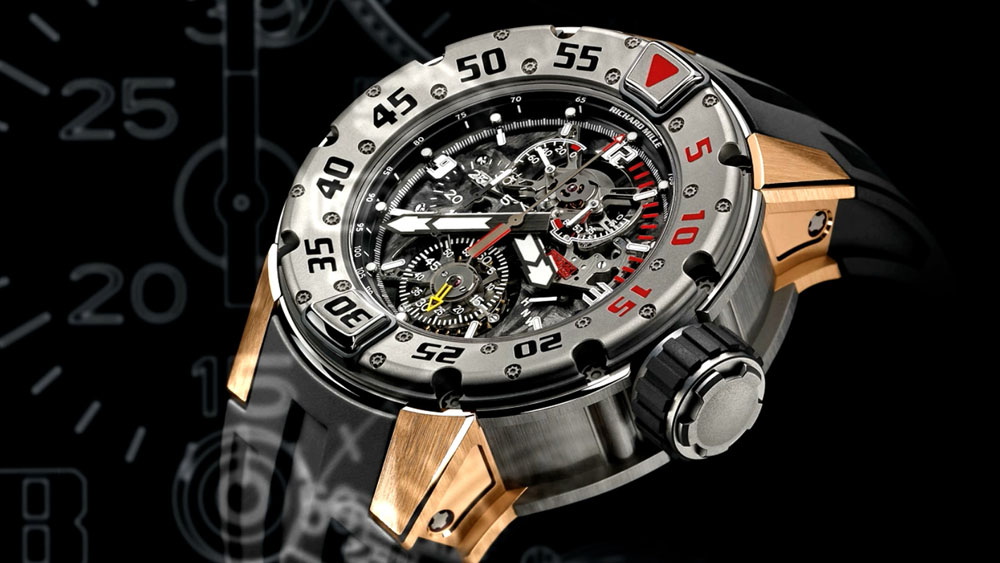 Richard Mille Polo Team, video garage image, stunning Richard Mille watch combined with graphics against a black background for a brand communication 