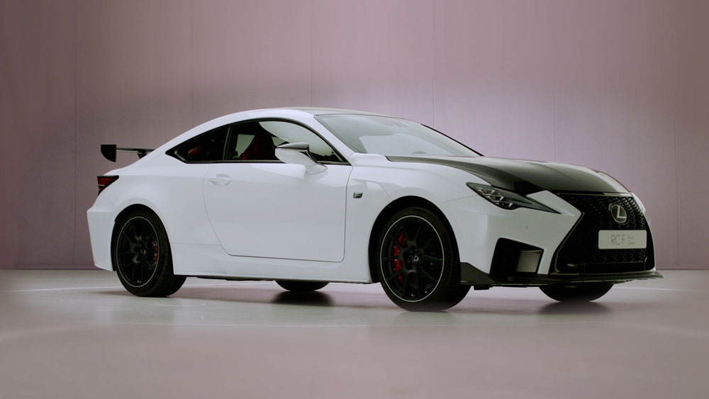 Toyota Lexus RC-F Track Edition, video garage image, Lexus RC-F in a car film studio on a turntable with great lighting set against a simple grey cloth background